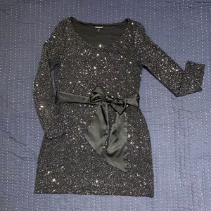 Express Black Sequin Dress w Tie Sash Size M